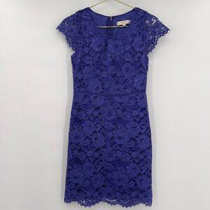 LOFT Women's Lace Scalloped Hem Cap Sleeve Sheath Purple Knee Length Dress 2
